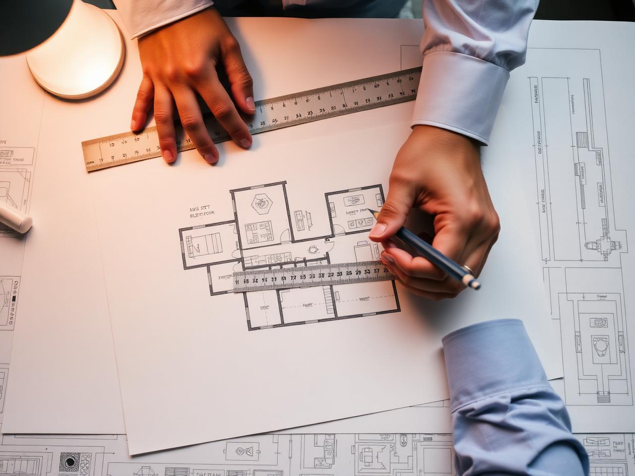 Architect sketching residential floor plan